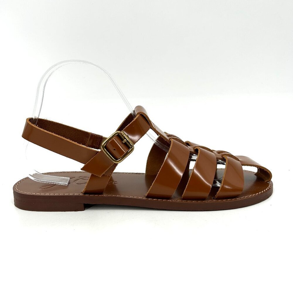 J. CREW Women's Brown Patent Leather Strappy Fisherman Sandals Shoes Size 9.5